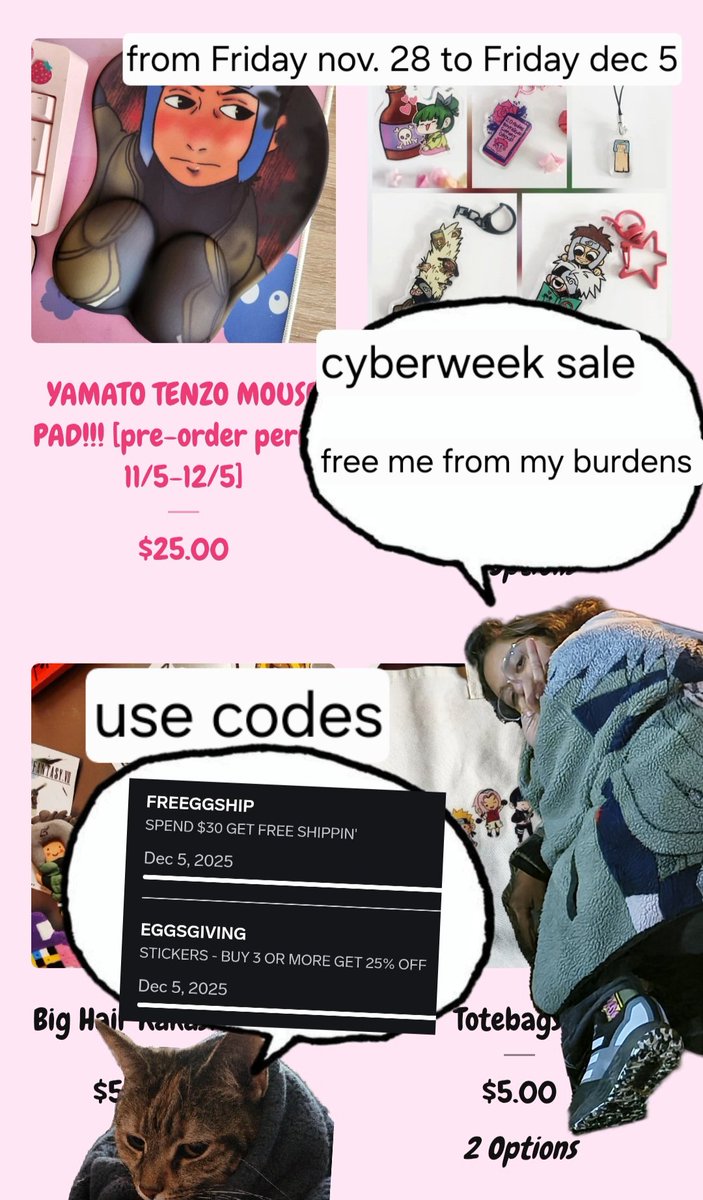 oh FRIDAY IM RUNNIN A SMALL SALE 4 oNE WEEK BC YAY CAPITALISM 

-spend $30 get free shipping
-buy 3 or more sticker get 25% off stickers (yay)
-have the opportunity to free me from my burdens (double yay)