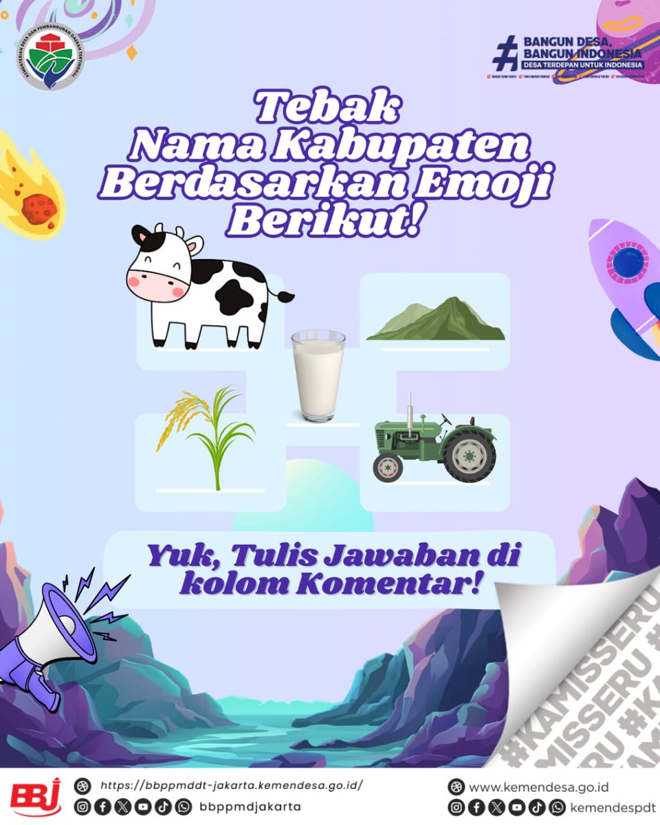 Sobat Desa, clue-nya udah jelas banget nih… tapi kabupatennya apa ya? 🤭
Coba tebak di kolom komentar—siapa tahu kamu yang paling cepat! 👇🔥

#KamiSeru #TebakEmojiKabupaten #SobatDesa #BBPPMDDJakarta #Kemendesa