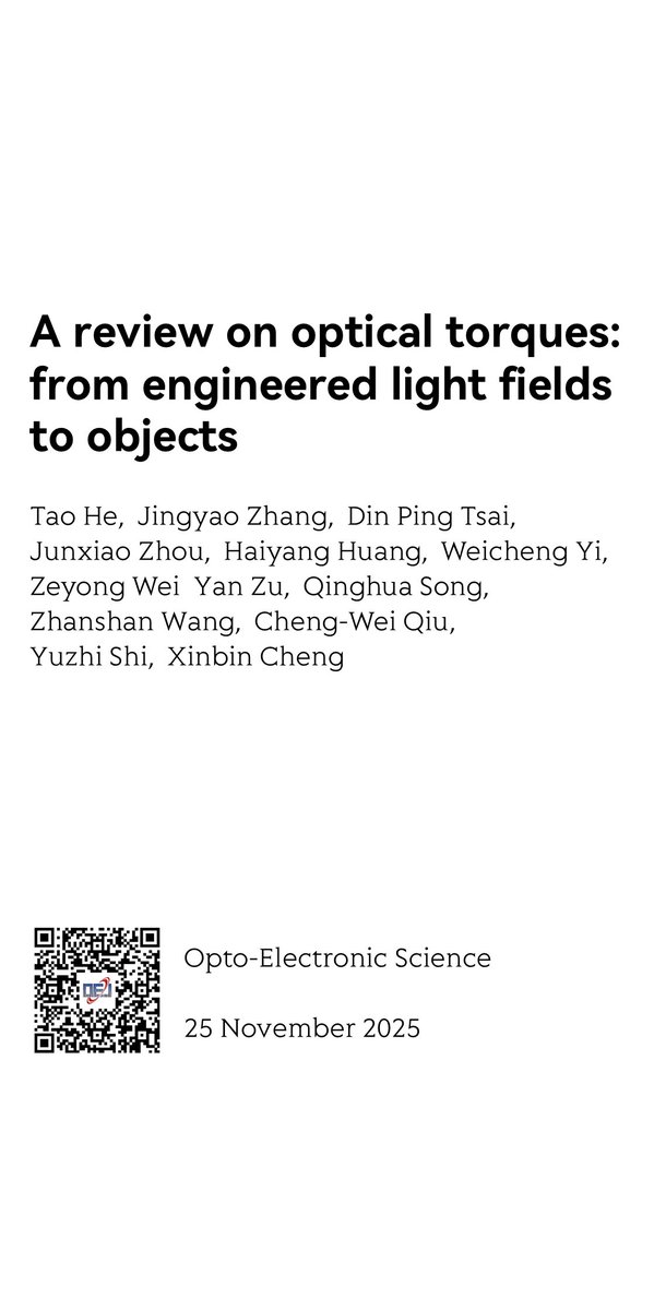 pubcard_net's tweet image. &quot;A review on optical torques: from engineered light fields to objects&quot;, a review article in Opto-Electronic Science @OptoElectronAdv View original article oejournal.org/oes/article/do…