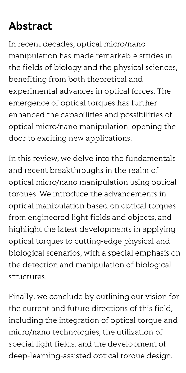 pubcard_net's tweet image. &quot;A review on optical torques: from engineered light fields to objects&quot;, a review article in Opto-Electronic Science @OptoElectronAdv View original article oejournal.org/oes/article/do…