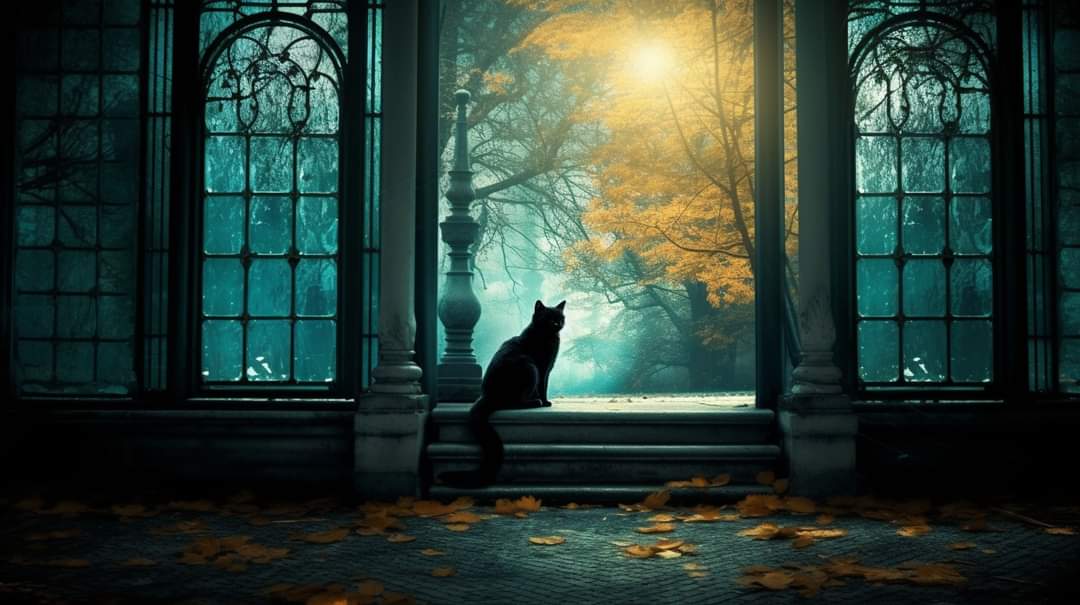 ScaryAllYear's tweet image. Through misty halls and twilight&apos;s glow, a shadowy sentinel watches. This black cat brings the perfect eerie charm to autumn nights. What secrets does it guard? 🍂🐈‍⬛

#BlackCatMagic #HalloweenAesthetic #SpookyVibes #GothicAutumn #EerieNights #Shadows