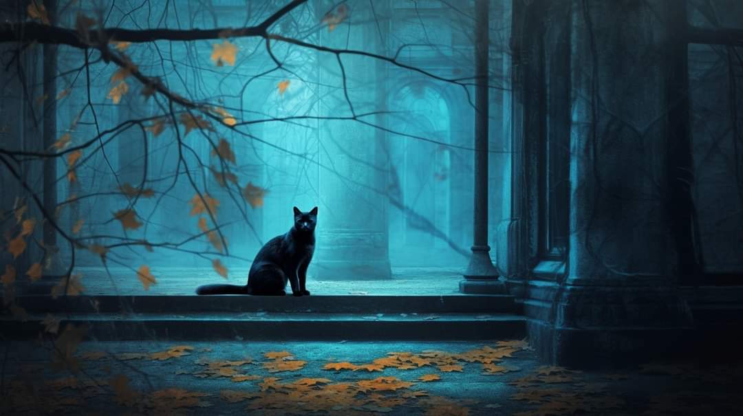 ScaryAllYear's tweet image. Through misty halls and twilight&apos;s glow, a shadowy sentinel watches. This black cat brings the perfect eerie charm to autumn nights. What secrets does it guard? 🍂🐈‍⬛

#BlackCatMagic #HalloweenAesthetic #SpookyVibes #GothicAutumn #EerieNights #Shadows