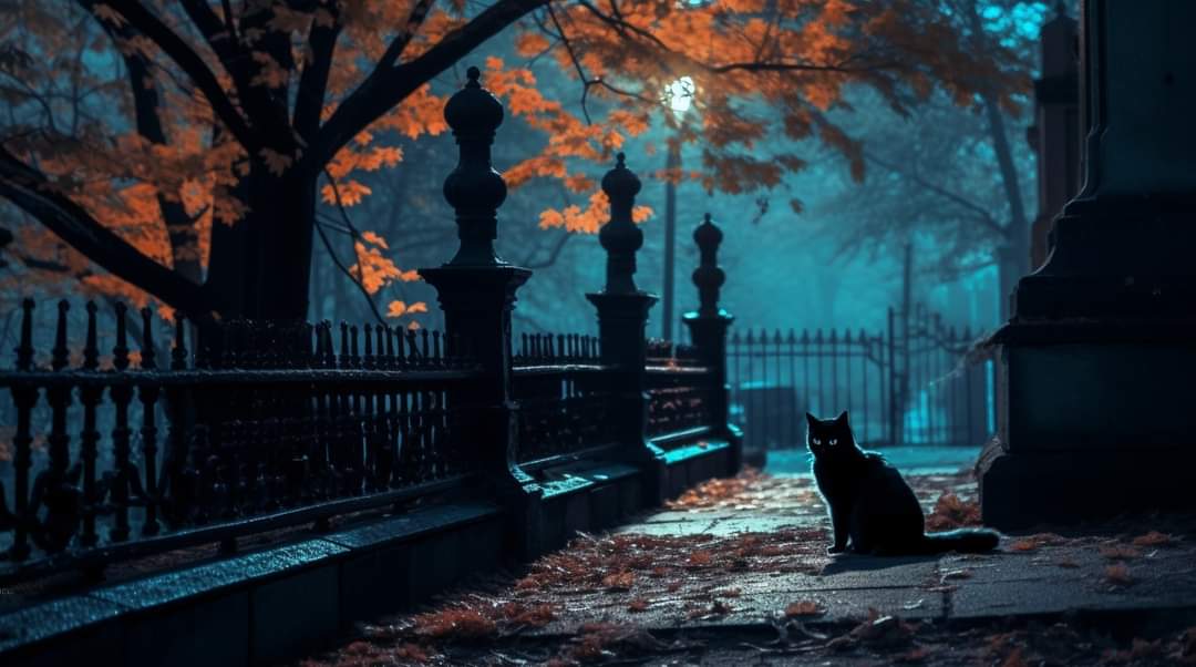 ScaryAllYear's tweet image. Through misty halls and twilight&apos;s glow, a shadowy sentinel watches. This black cat brings the perfect eerie charm to autumn nights. What secrets does it guard? 🍂🐈‍⬛

#BlackCatMagic #HalloweenAesthetic #SpookyVibes #GothicAutumn #EerieNights #Shadows
