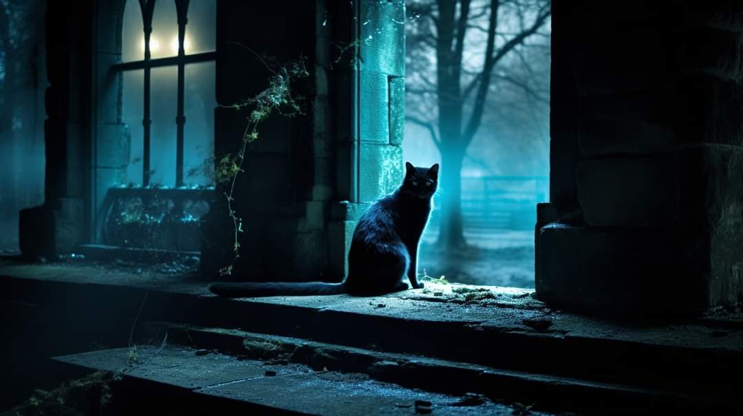 ScaryAllYear's tweet image. Through misty halls and twilight&apos;s glow, a shadowy sentinel watches. This black cat brings the perfect eerie charm to autumn nights. What secrets does it guard? 🍂🐈‍⬛

#BlackCatMagic #HalloweenAesthetic #SpookyVibes #GothicAutumn #EerieNights #Shadows