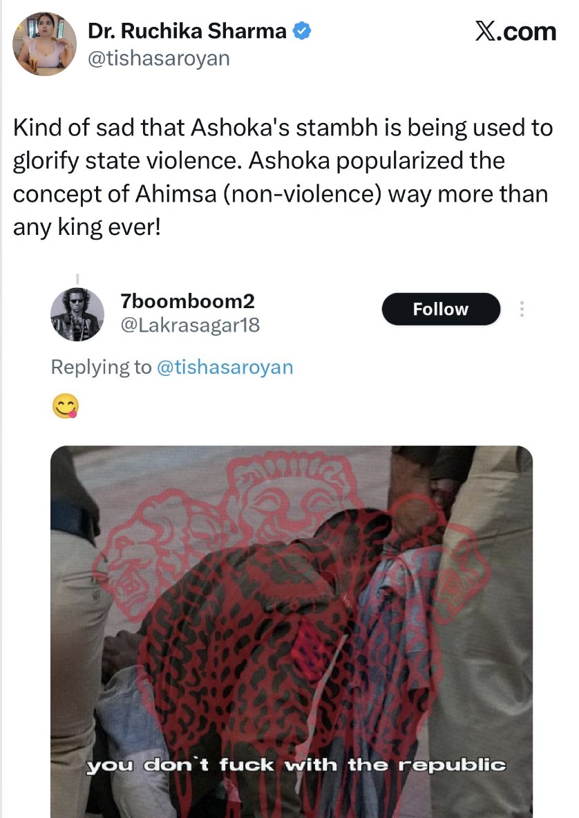 MumukshuSavitri's tweet image. Whoever handed Ruchika Sharma that PhD in history should seriously consider issuing a recall. Because anyone who claims Ashoka “popularized the concept of non-violence more than any king ever!” isn’t just embarrassingly wrong, they’re historically illiterate. Anyone who has…