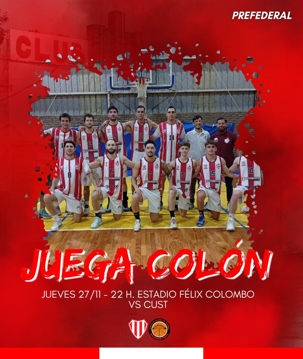 #𝐁𝐀́𝐒𝐐𝐔𝐄𝐓 - 𝐉𝐔𝐄𝐆𝐀 𝐂𝐎𝐋𝐎́𝐍 🏀

🏆 Prefederal - Permanencia F5
🗓️ Jueves 27/11
🕤 22 H.
🆚 CUST
🏟️ Estadio Félix Colombo 

#VamosRojo 🇦🇹