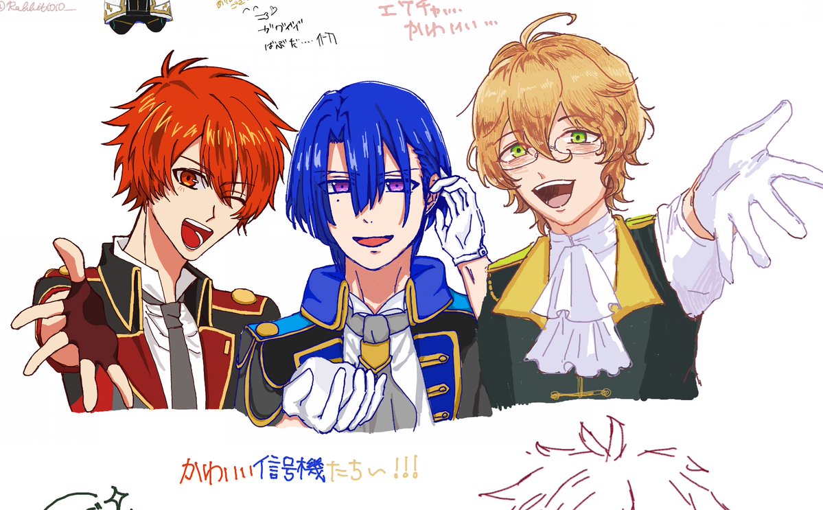 404_Hanae0120's tweet image. これが人生初合作〜‼️‼️‼️本当に楽しかった！音也くん描きました！🎶

私の願望に付き合ってくれてありがとう〜😭❤️💙💛
@Rabbit1010_ 
@bananadicesk