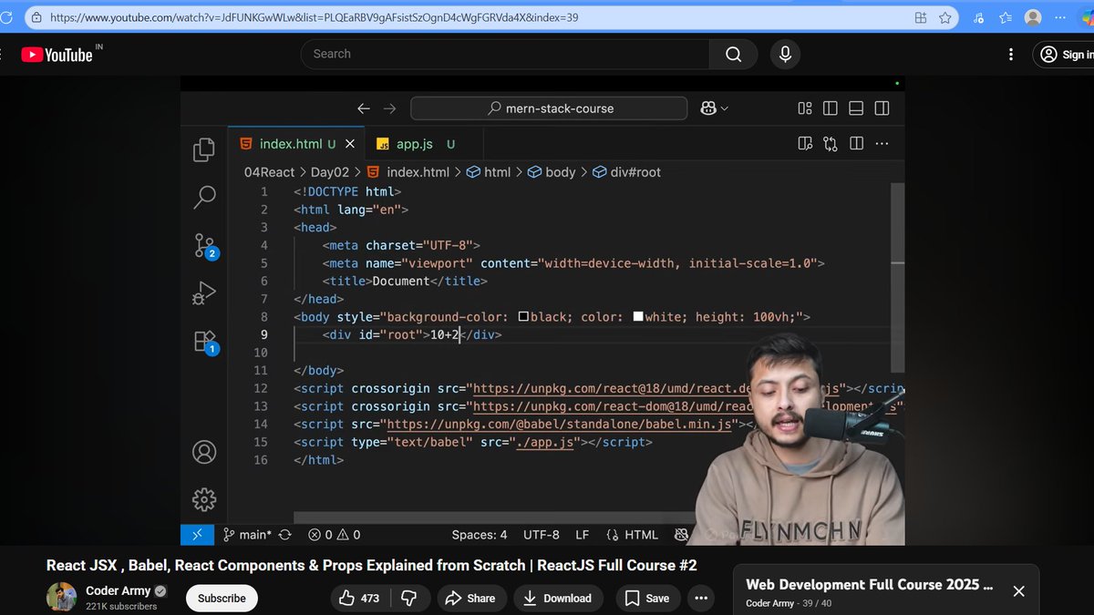 Ayushtiwari7819's tweet image. 🚀 Day 38 - WebDev
Today I learned 👇
⚛️ JSX → HTML-like syntax inside JS
🔧 Babel → Converts JSX → JS
🧩 Components → Reusable UI blocks
📦 Props → Pass data b/w components
#ReactJS #WebDev #MERNStack #100DaysOfCode #LearningInPublic