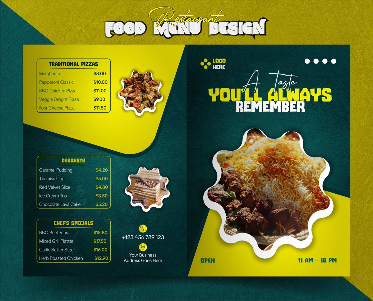 Jabedgraphichub's tweet image. Design for impact, globally. Elevate your hospitality brand with a menu that speaks quality in any language and location. #MenuDesign #RestaurantBranding #HospitalityDesign #GlobalDesign #FineDining #RestaurantOwner #FoodAndBeverage #MenuEngineering #DesignStudio #GraphicDesigner