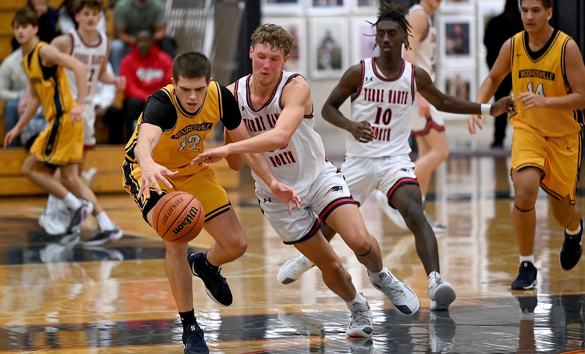 TribStarJoe's tweet image. Terre Haute North boys basketball wins by 23 over Mooresville earlier tonight at North. Read Joey Bennett's  story on the Patriots' 69-46 win at Tribstar.com. Four from the action. @THNorthSports