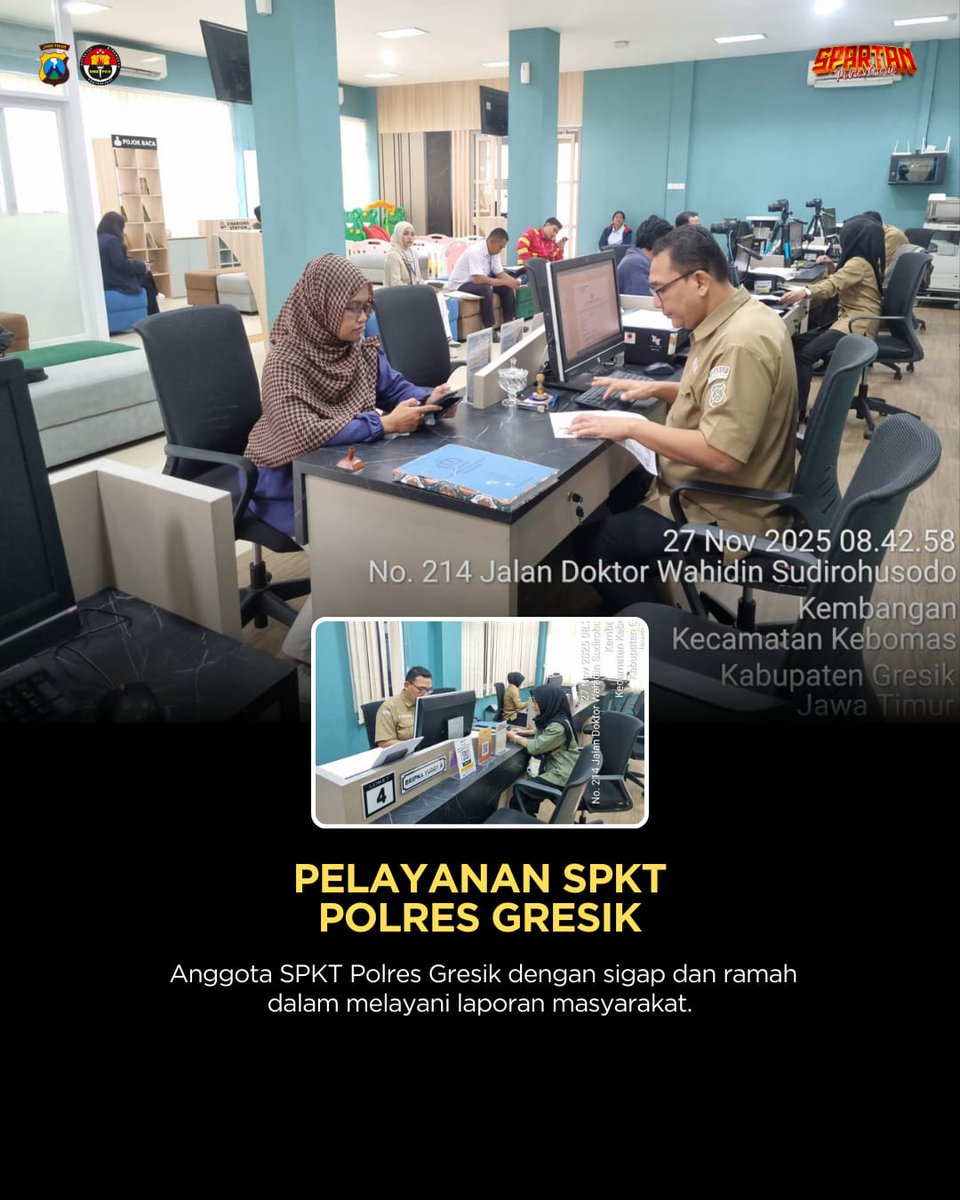 HumasGresik's tweet image. SPKT Polres Gresik memberikan pelayanan kepolisian secara terpadu kepada masyarakat, menerima Laporan dan pengaduandari masyarakat

.
.
.

#polresgresik #poldajatim #polresgresikkabupaten #infogresik #gresikupdate #kapolresgresik #police #polisi #polri #polisilalulintas