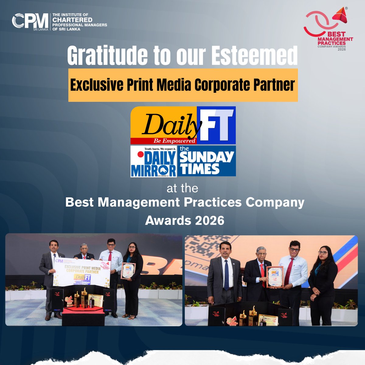 💐Heartfelt thank you to our Exclusive Print Media Corporate Partner, Wijeya Newspapers Ltd, for their support for the BMPC Awards 2026!✨

We deeply value your commitment and look forward to another impactful journey together!🌟

#BMPC2026 #WijeyaNewspapersLtd #CPMSriLanka