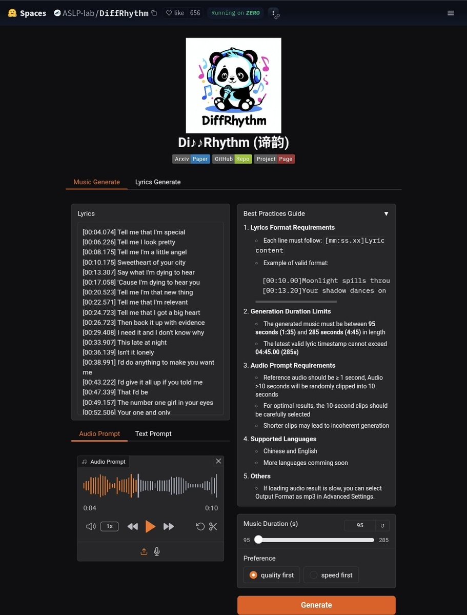 abhishek__AI's tweet image. Di♪♪Rhythm, A lightning fast, end to end song generator.

&amp;gt; Opensource 
&amp;gt; Insanely fast
&amp;gt; Built on Latent Diffusion 
&amp;gt; Natural musical expression