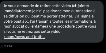 🇫🇷 Une personne affirmant apparaître dans la vidéo m’a menacé d’engager une action judiciaire par l’intermédiaire de son avocat.

⚖️ Faits :
– L’extrait publié est tiré d’un enregistrement long mis en ligne par le Consistoire Israélite de Paris sur ses propres canaux.
– Le
