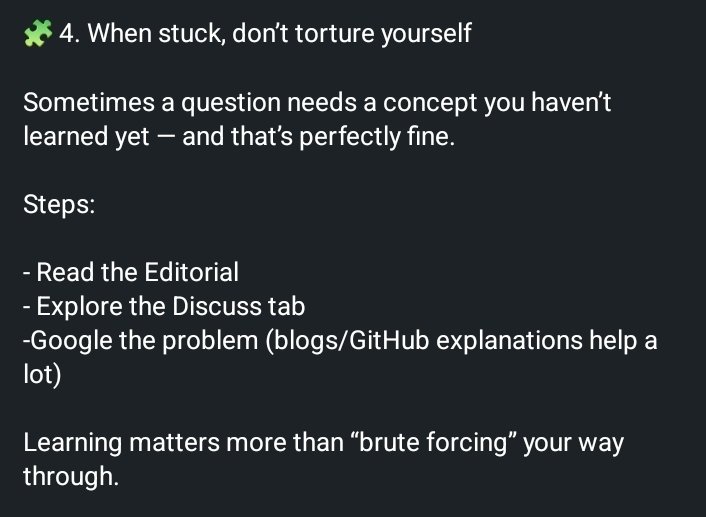 ayushHardeniya's tweet image. It’s okay to get stuck on a #LeetCode problem, but the right approach is to dig into #blogs, #articles, and #Google to truly understand the concepts. That’s how real learning happens. 

I realized I was relying too much on AI - time to change that and improve.