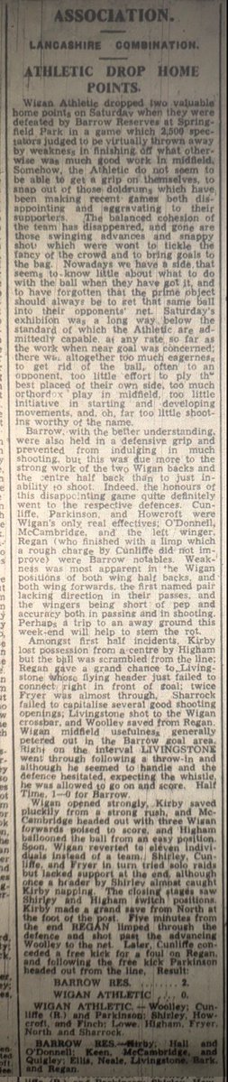 WAFCHeritage's tweet image. On this day in 1948 Wigan Athletic lost 2-0 to Barrow Reserves in the Lancashire Combination League #wafc  @WiganAthSC @PWUPodcast @LaticsOfficial @HeritagePodWAFC