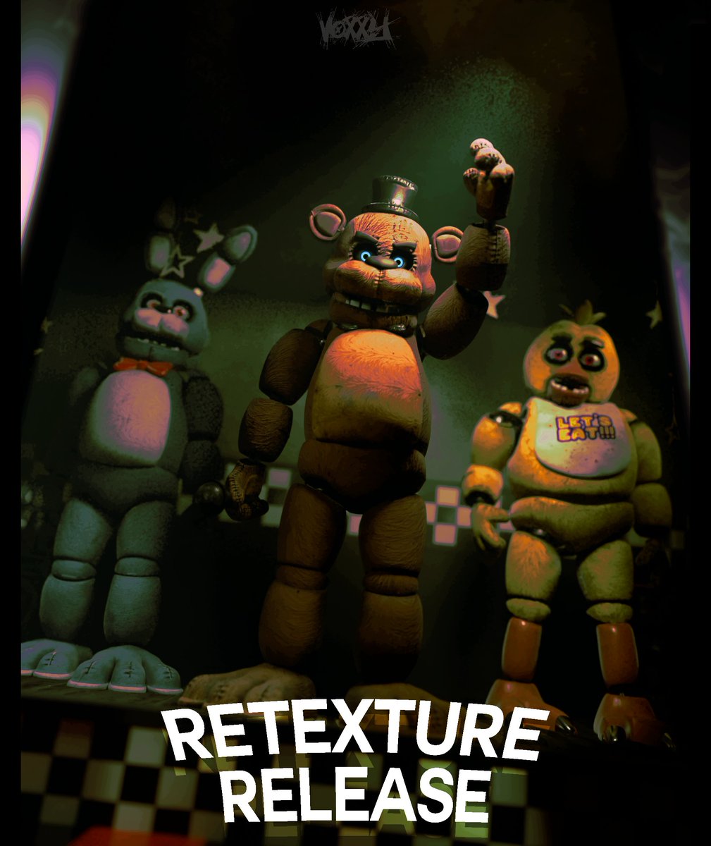 Voxzythevoxxy's tweet image. FNAF 1 RETEXTURE PACK RELEASE

No NSFW
No Stealing Parts or Textures
Ports are allowed
Just make sure to credit me everywhere you use it!
Blender 5.0.0

Have fun!
drive.google.com/drive/folders/…

Note: Please update your Blender to 5.0.0 so it won&apos;t cause problems and no textures issue.