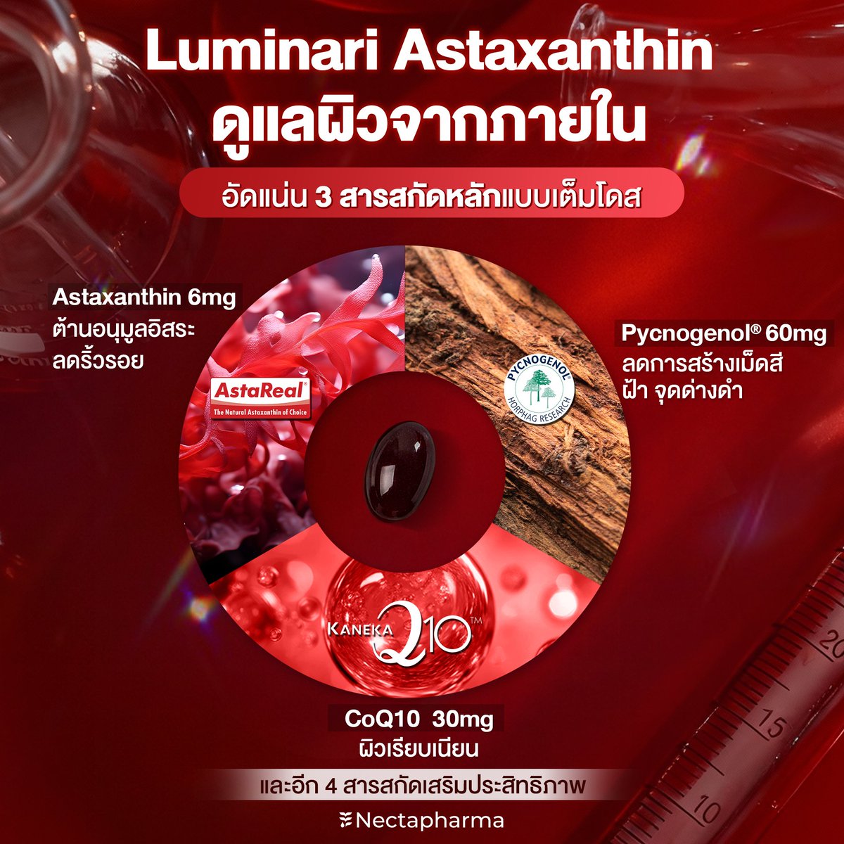 nectapharma's tweet image. แก้ปัญหาผิวหมองจากภายใน
Luminari Astaxanthin ช่วยได้
.
สารต้านอนุมูลอิสระ ที่อยากให้ทุกคนลอง!
✅ ผิวยืดหยุ่น ชุ่มชื้น ทนแดด
✅ ลดการสร้างเม็ดสี ฝ้า จุดด่างดำจางลง
✅ ผิวกระชับ เรียบเนียน
พร้อมสารสกัดแบบเต็มโดสตาม อย. ไทยกำหนด
.
💥สนใจรับโปร สอบถามเพิ่มเติม
หรือปรึกษาเภสัชกร…