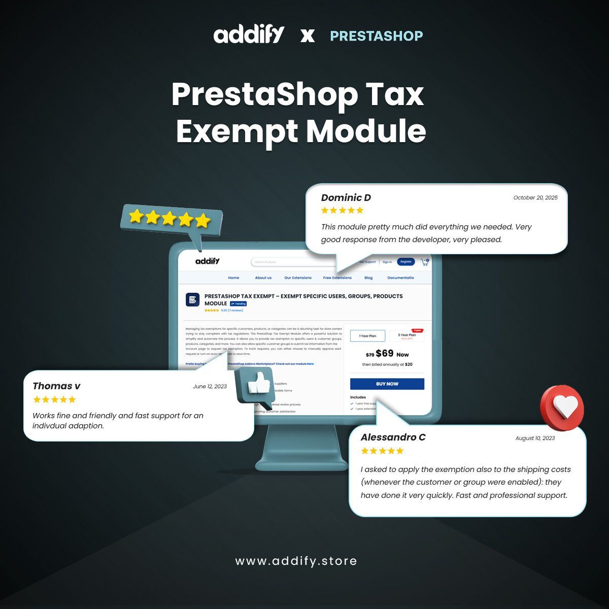 Addify2's tweet image. The 𝗧𝗮𝘅-𝗘𝘅𝗲𝗺𝗽𝘁 𝗺𝗼𝗱𝘂𝗹𝗲 for selected users, groups, or products — no manual edits, no mistakes, just smoother checkout and happier clients.

Install it now and simplify your tax workflow instantly. 

🔗 addons.prestashop.com/en/customer-ad… 

#PrestaShop #EcommerceTools #B2BSales