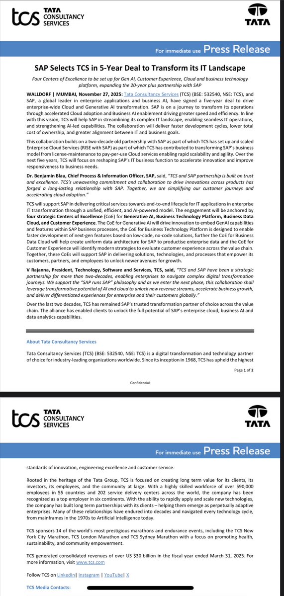 Vivek_Ruparel's tweet image. #UPDATE #TCS

SAP Selects TCS in 5-Year Deal
to Transform its IT Landscape