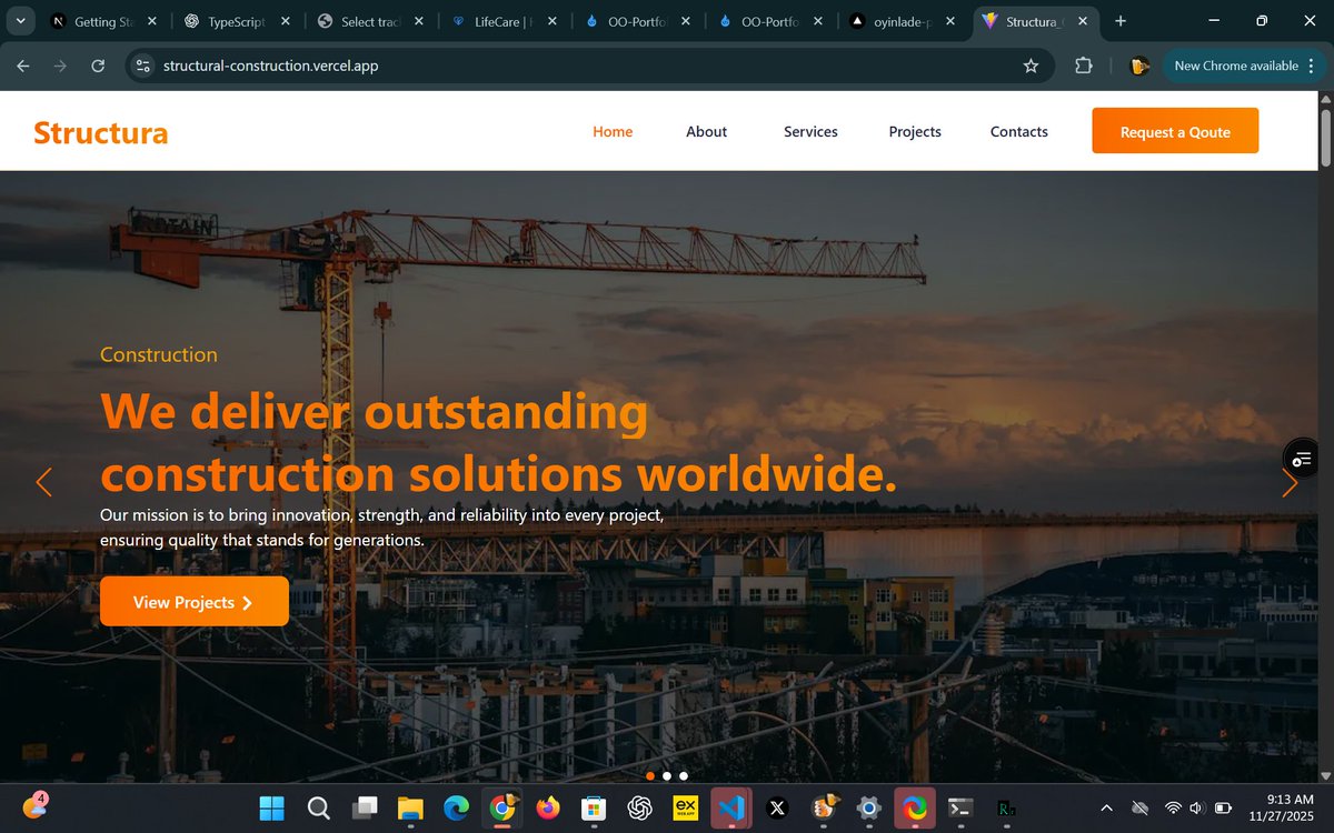 OyinWebX's tweet image. One of my earlier works — a fully responsive construction website.
If your business needs a modern website, I’m available for projects.
live_link : structural-construction.vercel.app
#constructionwebsites #WebDevelopment #TechFamily