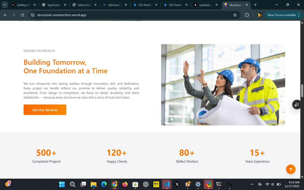 OyinWebX's tweet image. One of my earlier works — a fully responsive construction website.
If your business needs a modern website, I’m available for projects.
live_link : structural-construction.vercel.app
#constructionwebsites #WebDevelopment #TechFamily
