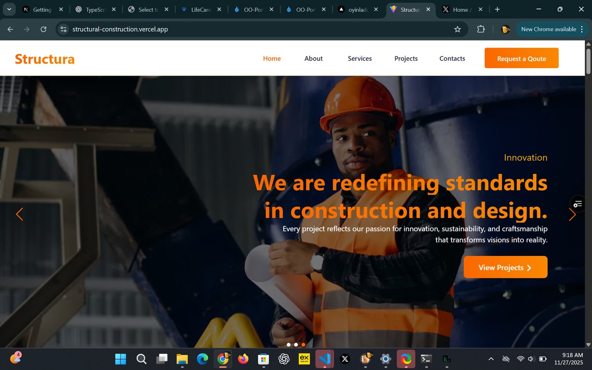 OyinWebX's tweet image. The hero section on my construction website still hits 🔥
Crisp layout, smooth spacing, and a strong headline.
I love building sections that grab attention immediately.
#FrontendDeveloper #WebDesign