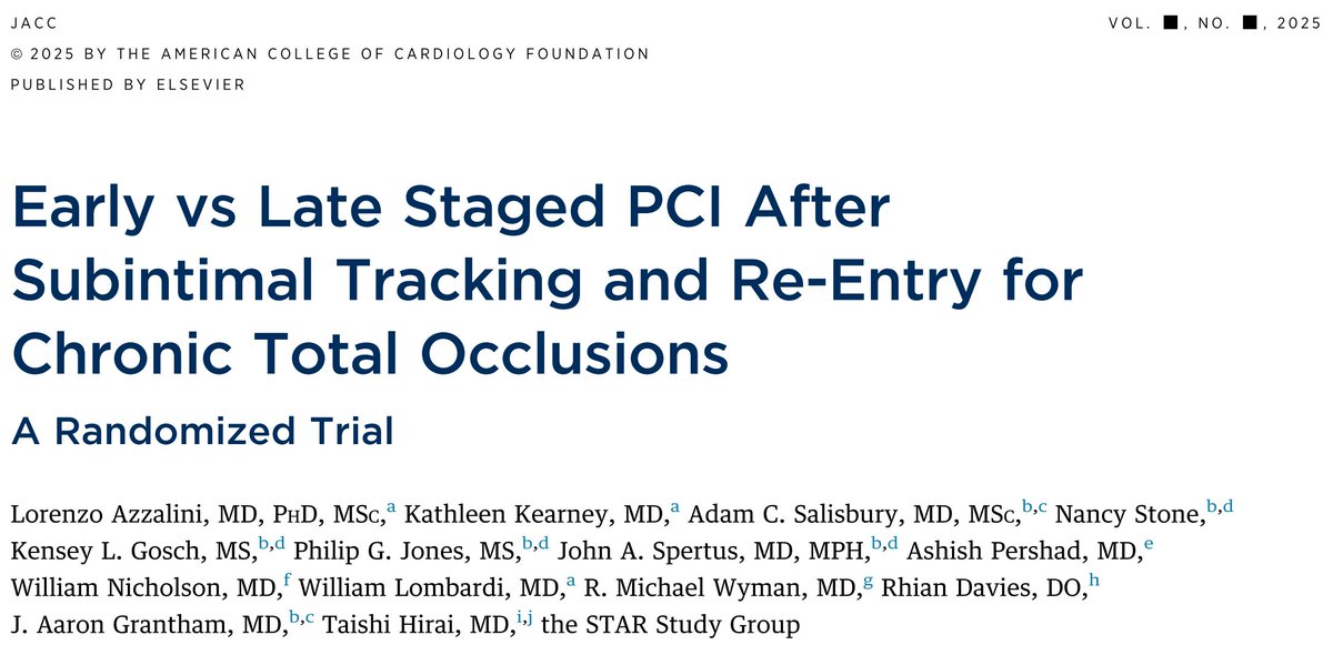LAzzaliniMD's tweet image. 🗞️ Hot off the press: #STAR trial
First randomized controlled trial comparing two different technical strategies in #CTO #PCI
jacc.org/doi/10.1016/j.…