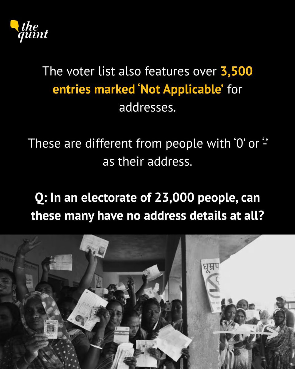 RuchiraC's tweet image. Local Body polls are due in Maharashtra. 

An investigation by the @TheQuint, has found irregularities in voter list in a ward in Nanded.

Duplicate entries, fake addresses, addresses marked as “not applicable”.

Yet another VOTE CHORI being planned. 

But EC will remain SILENT!