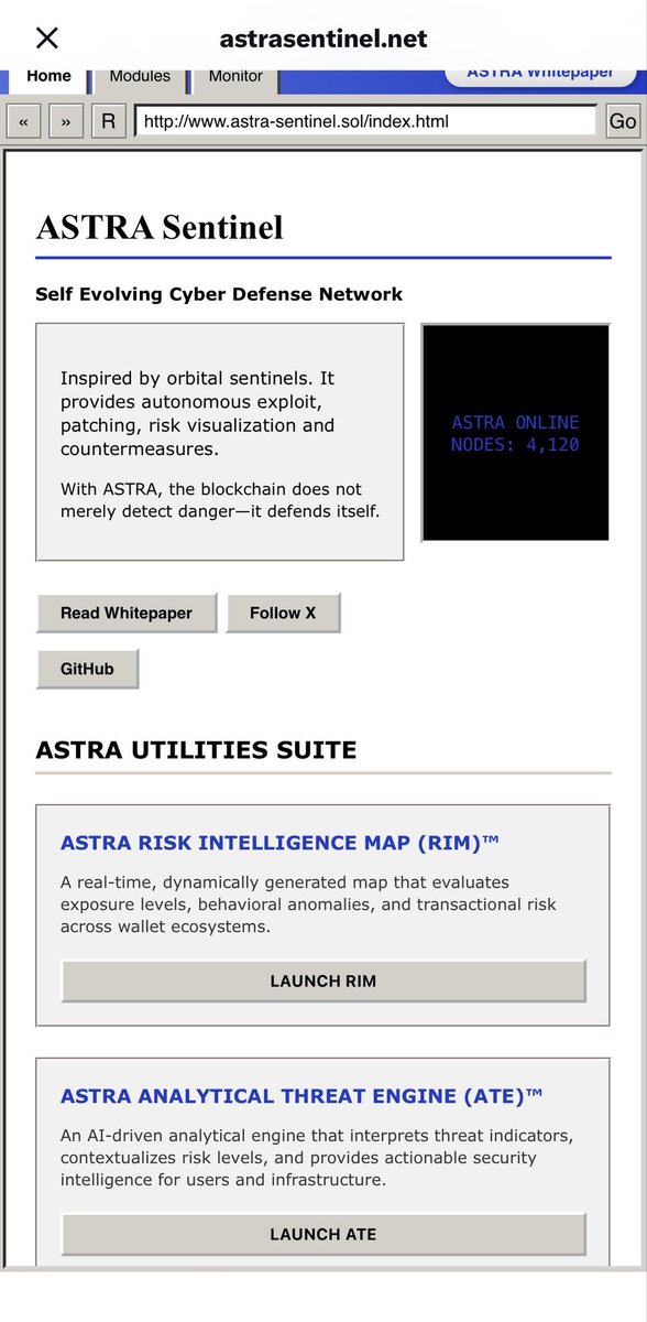 Bought a bag of $ASTRA at 80k HR/HR

The potential is huge if team can deliver 

Cyber defense mash network, that automate the protection of your funds, and dapps 

CA: AyZuF7qohgn9RpjphRvLbLXV5zXBD1ET7ey2cqdLpump

Tech: astrasentinel.net
GitHub: github.com/Astradevelop/a…