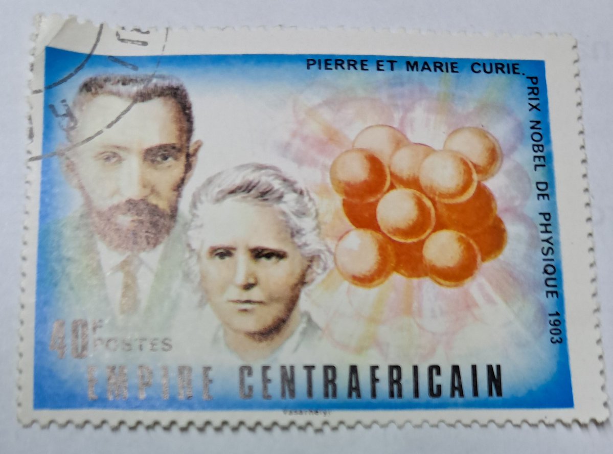 bashirahmed57's tweet image. Central African Stamps
Stamp that glows with history! 
Pierre &amp;amp; Marie Curie, honored by the Central African Empire for their 1903 Nobel Prize in Physics. A beautiful tribute to the pioneers of radioactivity.
Timeless piece for every science &amp;amp; stamp lover! #Philately #Curie #Stamp