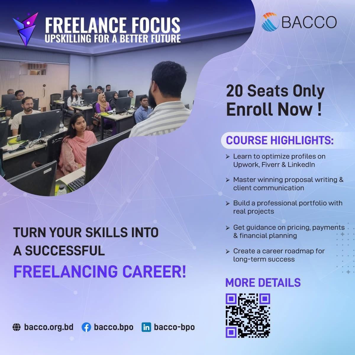 codemanbd's tweet image. BACCO Freelance Focus FREE Training!
Trainer: CodeManBD CEO Minhazul Asif + Industry Experts

🔹 Upwork/Fiverr/LinkedIn tips
🔹 Real project–based portfolio
🔹 ৫,০০০ টাকা allowance + Certificate

মোট ক্লাস: 10
🔗 rb.gy/70z0n5

#BACCO #Freelancing #FreeTraining