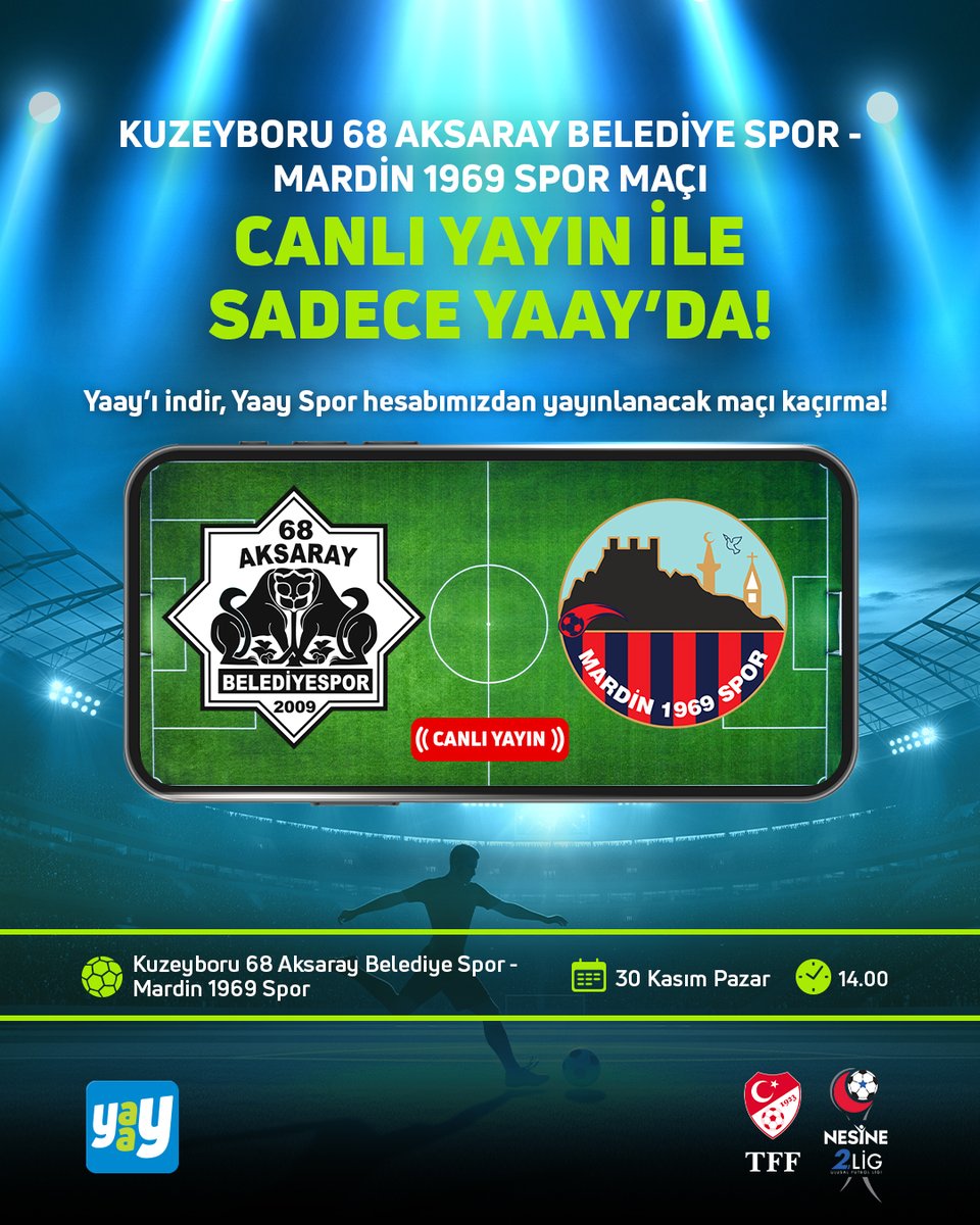 Bu haftanın Nesine 2. Lig Mücadelesi: Kuzeyboru 68 Aksaray Belediye Spor - Mardin 1969 Spor, 30 Kasım 14.00’te, canlı yayın ile sadece Yaay’da!
Hemen Yaay’ı indir, Yaay Spor hesabını takip et, maç heyecanına ortak ol! ⚽️🏆

Hemen indirin! 👉🏻 yaay.com.tr/login
Yaay Spor 👉🏻