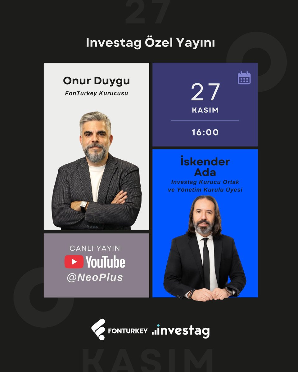 Bugün saat 16:00'da <a href="/NEOPortfoyPlus/">NEO PLUS</a> youtube ve X'de  fonları konuşacağız ama piyasalardan bahsetmeden!!

Değerli dostum <a href="/iskenderada/">İskender ADA</a> ile kurucusu olduğu yeni mobil yatırım uygulaması <a href="/Investagapp/">investag</a> ile fonların analizi/seçimi ve portföy oluşturmayı konuşacağız. 

• Investag nasıl