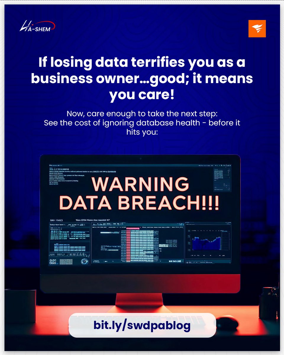 HaShemLimited's tweet image. If the idea of losing your data scares you, good - that’s your warning sign.

Don’t wait for downtime or data loss to wake you up.

Click to understand what ignoring database health really costs and take action: bit.ly/swdpablog