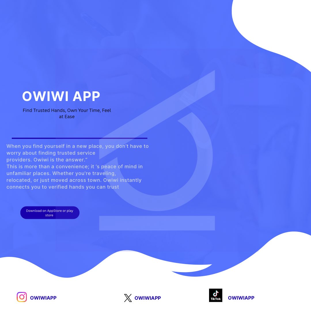 OwiwiApp's tweet image. NEW TO AN ENVIRONMENT AND YOU NEED SERVICE PROVIDERS?
Not to worry Owiwi is here to help you connect instantly to reliable professionals who deliver their best services #Owiwiapp #appdeveloper
