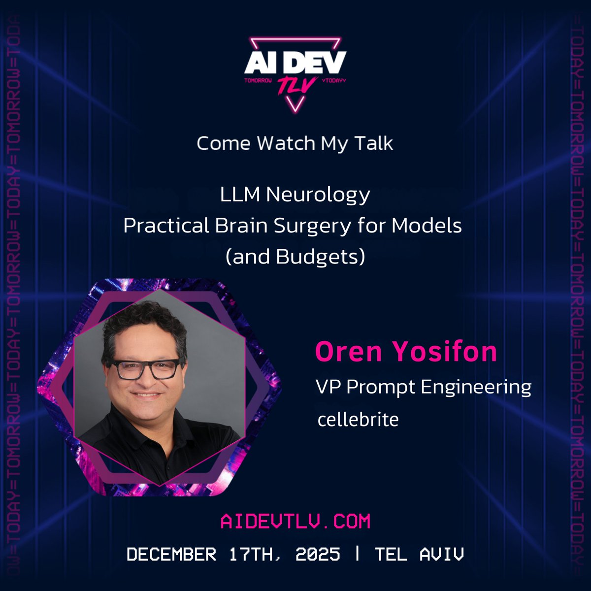 We’re excited to announce that Oren Yosifon, VP of Prompt Engineering at Cellebrite, is speaking at AI Dev TLV 2025! 🤖✨
📅 December 17, 2025 | Tel Aviv
Tickets are going fast!
Get yours now → aidevtlv.com
#AIDevTLV #AIDev #AI #PromptEngineering #GenAI