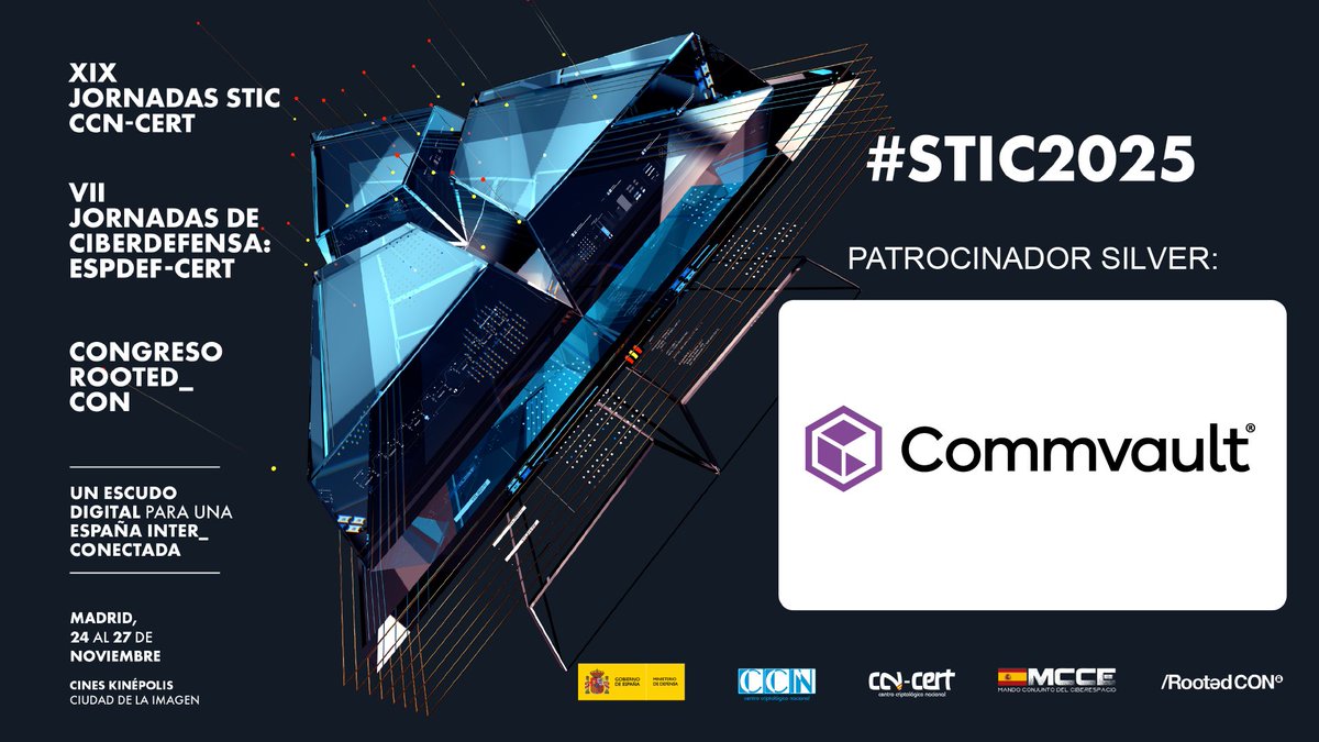 desireewinther's tweet image. La próxima semana participaremos en las jornadas #CCNCERT #RootedCON para la ciberseguridad y ciberdefensa. Ven a vernos y te mostraremos las últimas novedades de Commvault para un futuro más seguro, resiliente y preparado: bit.ly/3XA8aCp