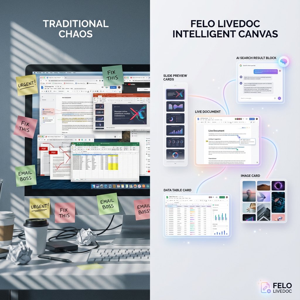 Rixhabh__'s tweet image. 🚨 I dumped a chaotic mess of docs, notes, PDFs, and screenshots into a blank canvas.

No prompts. No formatting. No structure.

What Felo LiveDoc did next felt illegal.👇