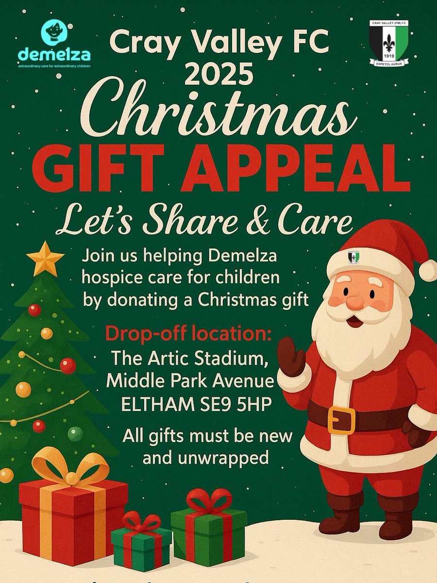 🎁 Reminder that we are collecting Christmas presents which will be donated to <a href="/DemelzaCharity/">Demelza Charity</a>. 

🎅🏻 We have three home games in December and would appreciate any new and unwrapped gifts that can be donated. 

#WeAreSE9 🟢⚫️