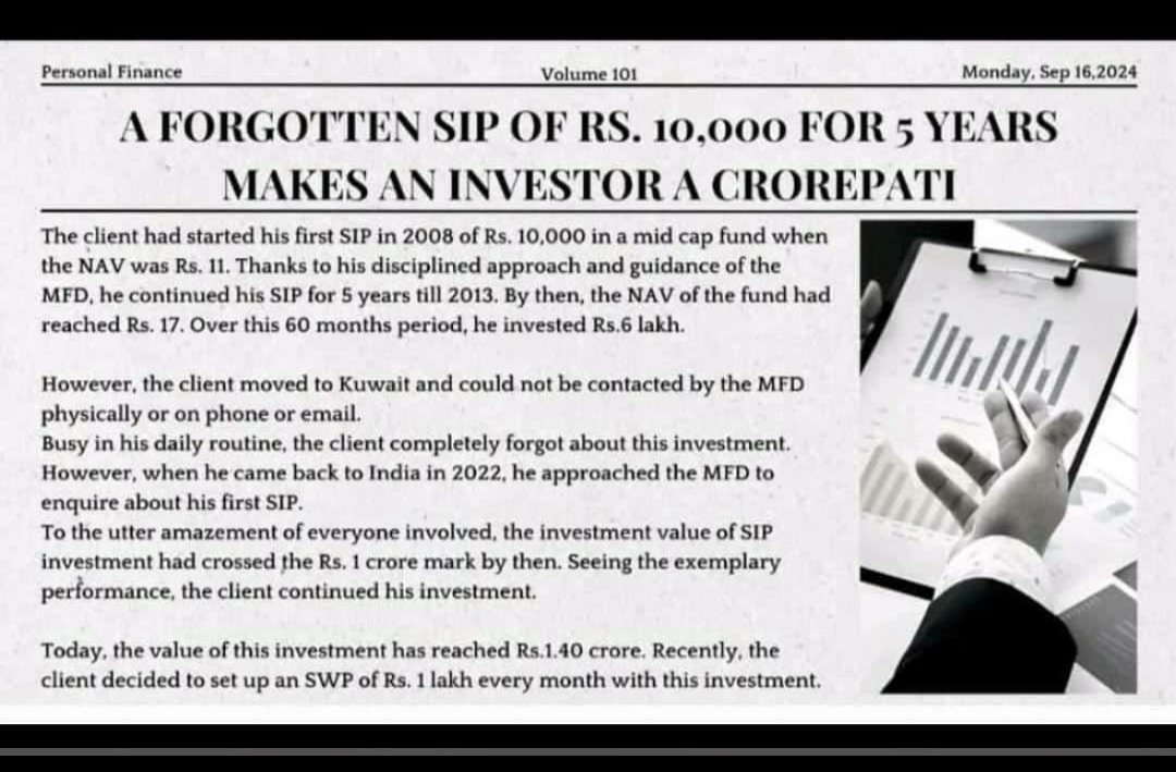 BaluGorade's tweet image. 10k SIP for 5 years, then completely forgotten...became ₹1.4 Cr. Approx 21% CAGR.

Power of patience &amp;amp; compounding 😍
