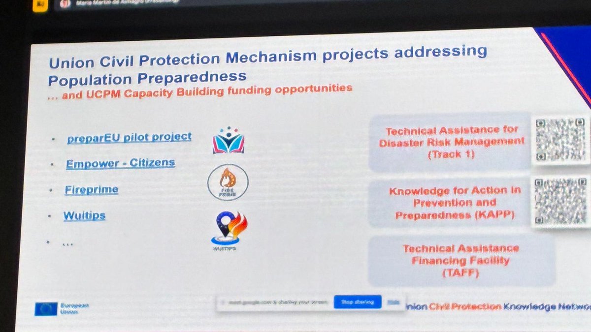 FIREPRIME_EU's tweet photo. Day 2 of #FIREPRIME's workshop "Co-creating FIREPRIME"! Talk by @DrMmartind and #RicardoGrisanti @eu_echo about "DG-ECHO actions on population preparedness"🙌
👉We need to approach preparedness from a whole-of-society, whole-of-government and all-hazards perspective. https://t.co/GGR9SxbXjq