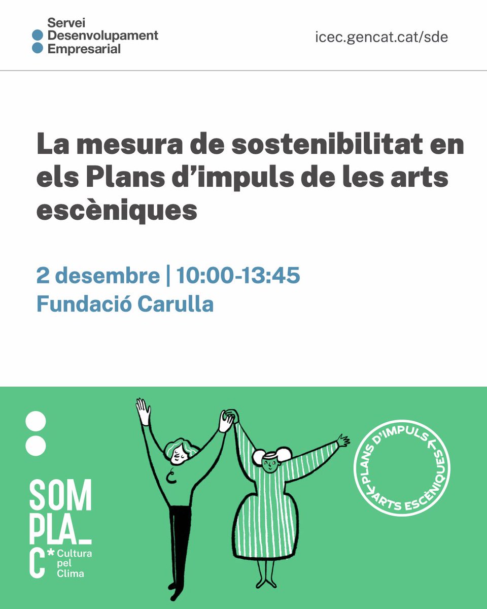 sdeicec's tweet image. 🟢 La mesura de sostenibilitat en els Plans d’impuls de les arts escèniques. 

Inscriu-te a la jornada del 2 de desembre i descobreix les aplicacions del Theatre Green Book i algunes experiències de sostenibilitat en projectes d’arts escèniques. 

👉🏻 sde.cultura.gencat.cat/els-cursos/la-…