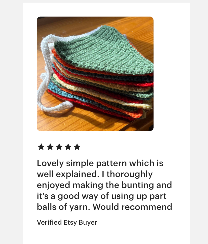 DDCrochetDesign's tweet image. Crochet Triangle Bunting 💙🧡❤️

This design is easy to make and wonderful for adding a unique touch to decorating your home for special occasions, they look lovely in Christmas colours too 🧶

dwcrochetpatterns.etsy.com/uk/listing/117…

#MHHSBD #craftbizparty #UKMakers #crocheting #bizhour