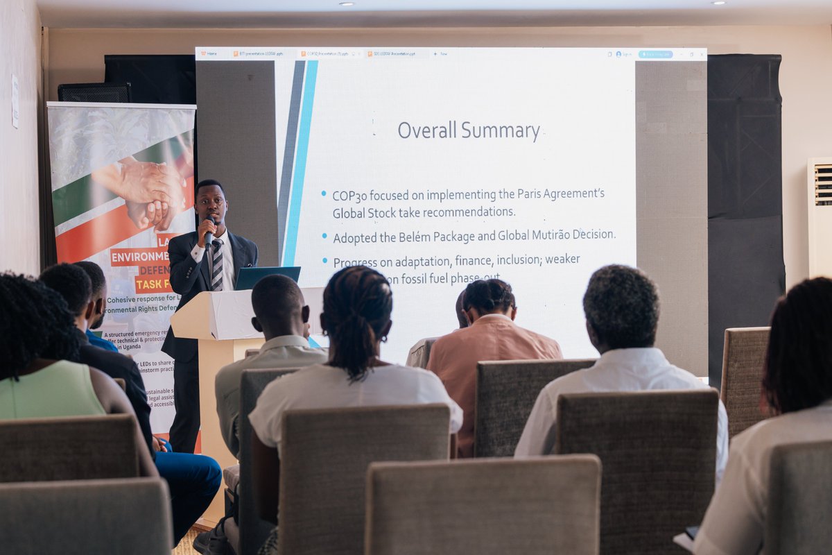 <a href="/HelenNamyalo/">Helen Namyalo Kimbugwe</a> <a href="/ClimateReality/">Climate Reality</a> <a href="/EUClimateAction/">EU Climate Action</a> <a href="/FordFoundation/">Ford Foundation</a> <a href="/MottFoundation/">Mott Foundation</a> <a href="/jamesmsavage/">James Savage</a> <a href="/ICNL/">ICN</a> <a href="/TukashabaEdson/">Edson Tukashaba</a> During today’s LEDTAF engagement, participants benefited from an insightful presentation on COP-30  delivered by <a href="/EmmaXfactor/">Emmanuel Muliisa</a>, a member of the National Climate Change Mitigation Working Group.

His session unpacked key global climate negotiation outcomes, emerging shifts ahead of