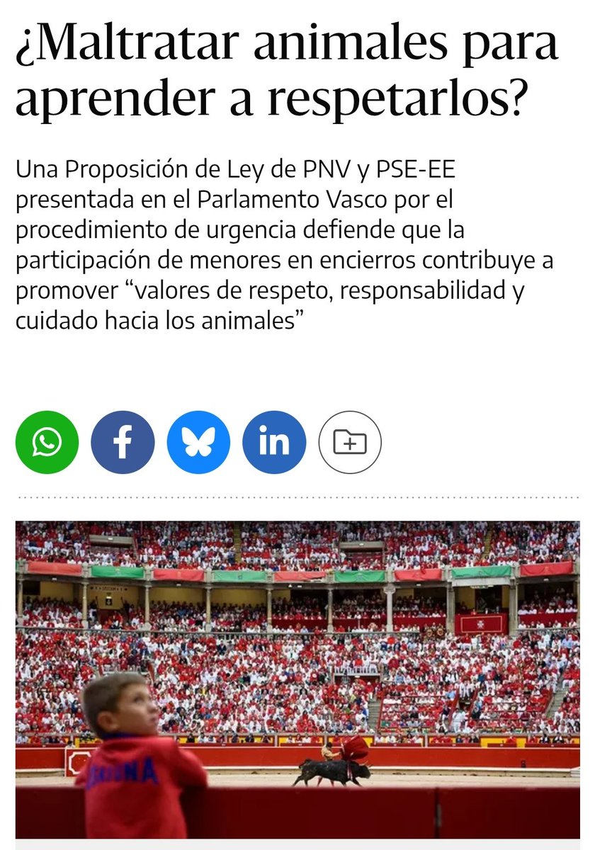 Hoy escribo en el <a href="/CaballodeN/">Caballo de Nietzsche</a> (<a href="/eldiarioes/">elDiario.es</a>) sobre la aberrante iniciativa para que niñxs participen de eventos taurinos en Euskal Herria .

📰 eldiario.es/caballodenietz…