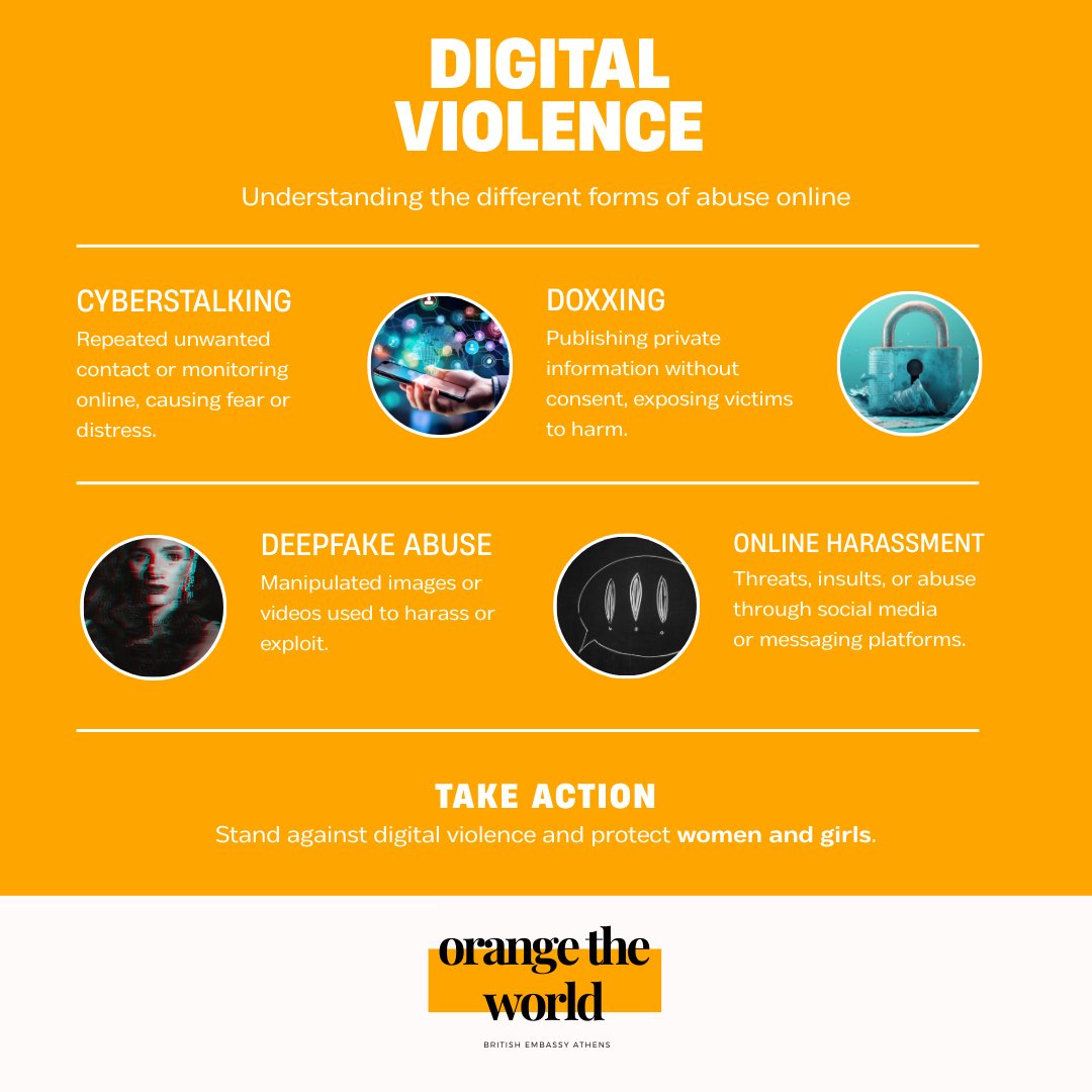 💻 What is Digital Violence? 

It includes:

🔹 Cyberstalking
🔹 Doxxing
🔹 Deepfake abuse
🔹 Online harassment

It’s not just virtual – it has real-world consequences.

Let’s name it. Let’s end it.

#OrangeTheWorld | #16DaysOfActivism | #UNiTE | #EndGBV | #EndVAWG