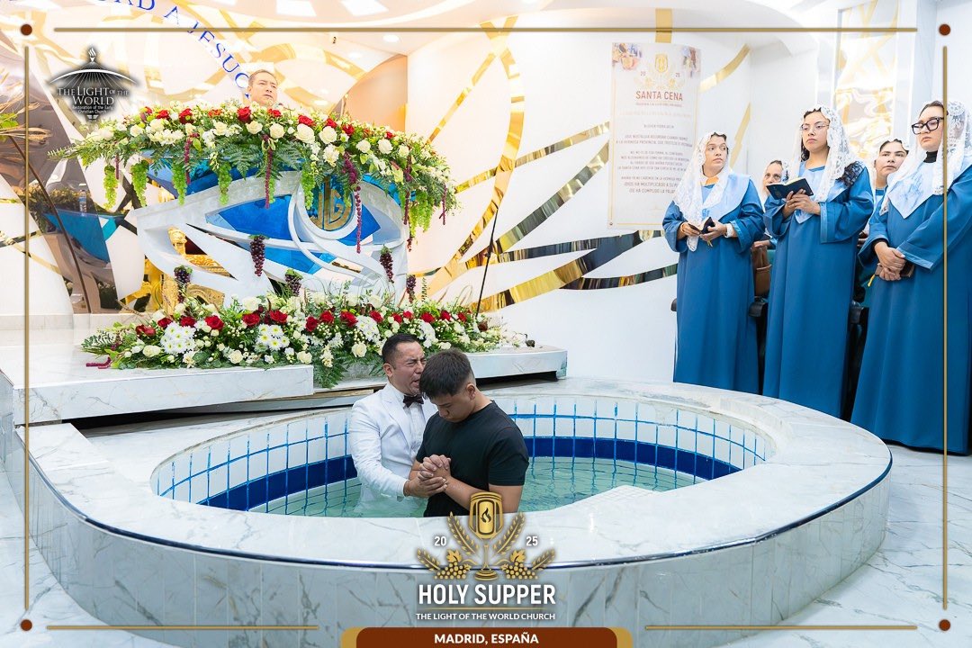 tlotwchurch's tweet photo. New believers join The Light of the World faith during the Holy Convocation

As part of the Holy Convocation 2025, congregations from Spain and Portugal participated in a solemn Baptism Ceremony in the city of Getafe, Madrid, an act of faith carried out entirely by personal choice. In this meaningful moment, men and women confirmed—through their own free will—their decision to serve God according to the teaching of Jesus Christ.

With deep reverence, the participants descended into the waters of baptism, following the commandment established by the Lord Jesus Christ and publicly testifying of their faith.

This sacred act symbolizes the beginning of a renewed life in Christ. Baptism represents a new spiritual beginning, guided by Christian values that inspire personal responsibility, service to others, and a life of integrity before God and society.

#HolySupperMadrid #HolySupper2025  #TheLightOfTheWorld  #AlwaysUnited  #Spain #Portugal
