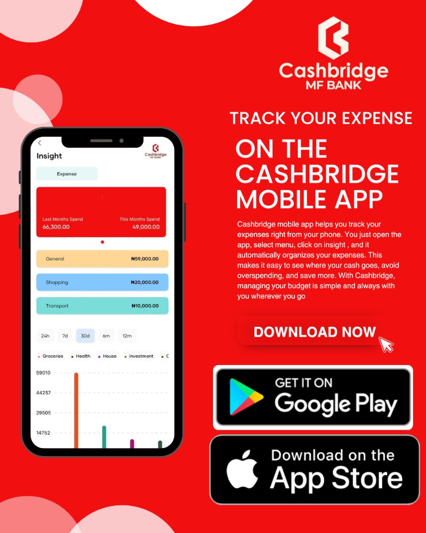 cashbridge_mfb's tweet image. From groceries to transport, see exactly where your money goes with Cashbridge Insight.
Smart budgeting starts with the Cashbridge Mobile App —
Download and take control!
