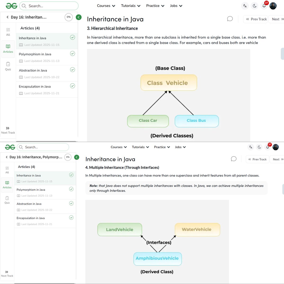 amanhaidry's tweet image. #Java from @geeksforgeeks 🚀
✅Inheritance
 → Single
 → Multilevel
 → Hierarchial
 → Multiple (Through Interface)
 → Hybrid
✅Polymorphism
 → Compile Time (Method Overloading)
 → Run Time (Method Overriding)
✅Abstraction
✅Encapsulation

#365DaysOfCode  #GeeksforGeeks
